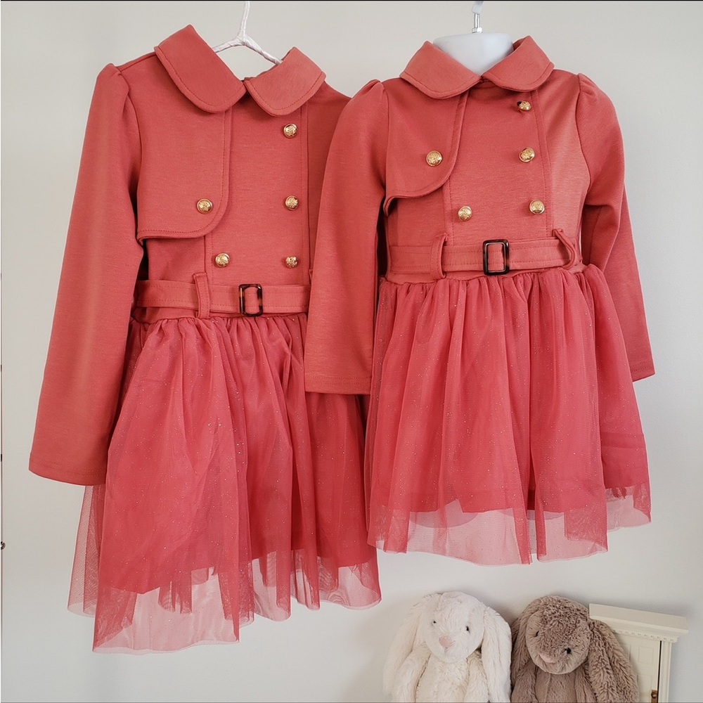 🌻Brand New Chic Coral Double-Breasted Girls' Dresses, different size available.